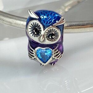 Blue Owl with Cubic Zirconia Heart Charm